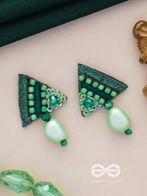 UDBHID - THE SPROUTING VITALITY - SEQUINS AND BEADS EMBROIDERED EARRINGS (GREEN)