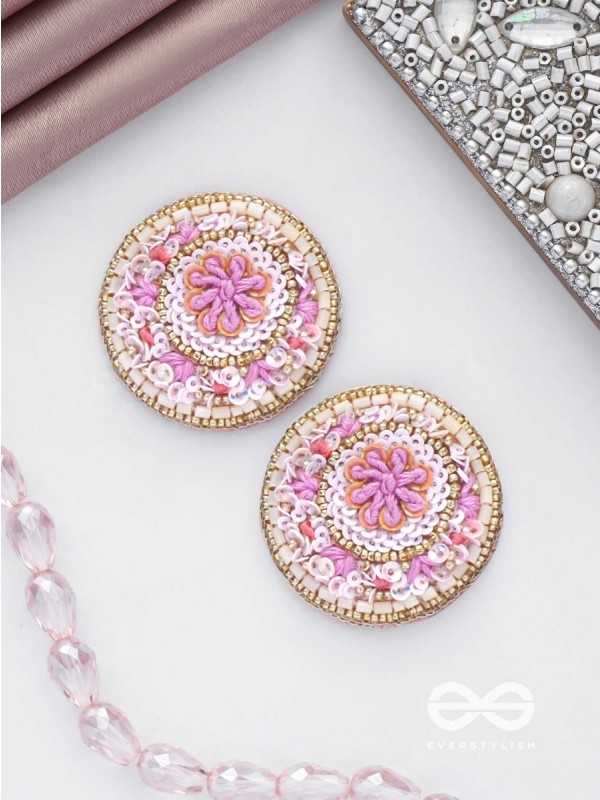 PUSHPITA - FLORAL RADIANCE - SEQUINS AND CUTDANA  EMBROIDERED STUD EARRINGS