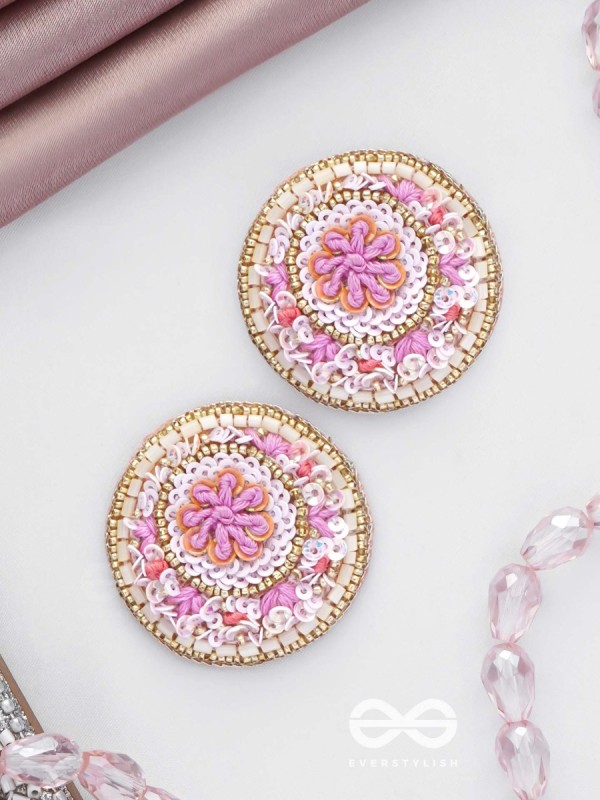 PUSHPITA - FLORAL RADIANCE - SEQUINS AND CUTDANA  EMBROIDERED STUD EARRINGS