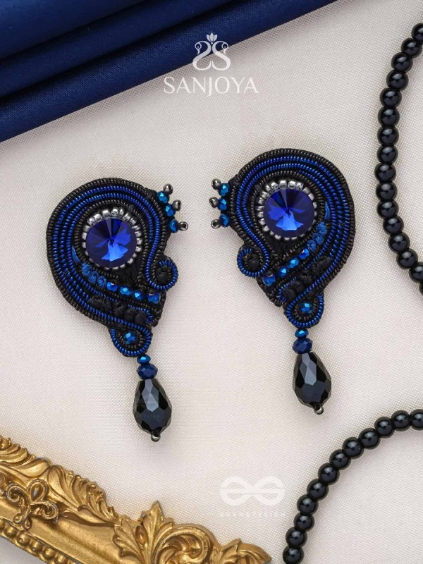 ULLAMBHA - THE GRACEFUL CASCADE - BEADS, STONE AND GLASS DROP EMBROIDERED EARRINGS