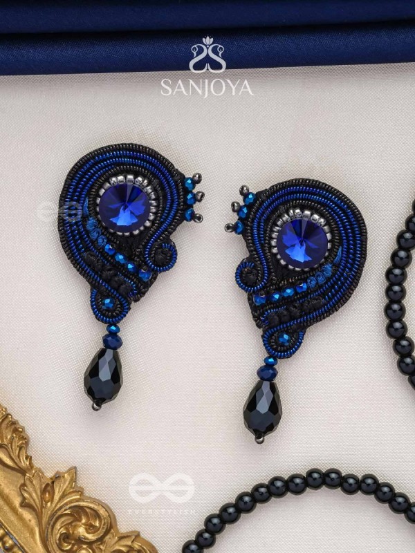 ULLAMBHA - THE GRACEFUL CASCADE - BEADS, STONE AND GLASS DROP EMBROIDERED EARRINGS