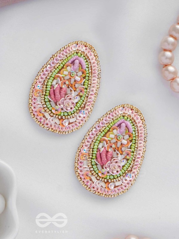 Abhra - The Clouded Glamour - Sequins, Resham And Beads Hand Embroidered Earrings