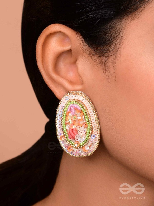 Abhra - The Clouded Glamour - Sequins, Resham And Beads Hand Embroidered Earrings