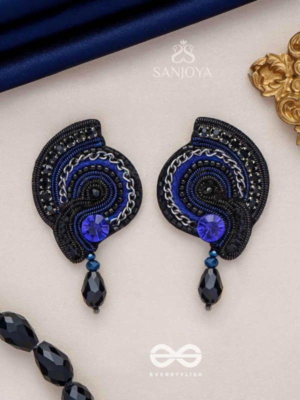 ASULABHA - TREASURE BEYOND REACH - BEADS, STONE AND GLASS DROP EMBROIDERED EARRINGS