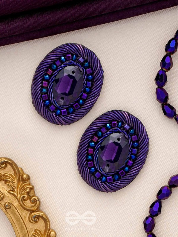 KASHYAPI - THE INDIGO GLOW - STONE AND BEADS EMBROIDERED EARRINGS (PURPLE & ROYAL BLUE)