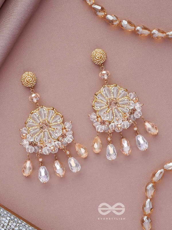 PRASANNA - THE PURE - BEADS AND GLASS DROPS EMBROIDERED EARRINGS