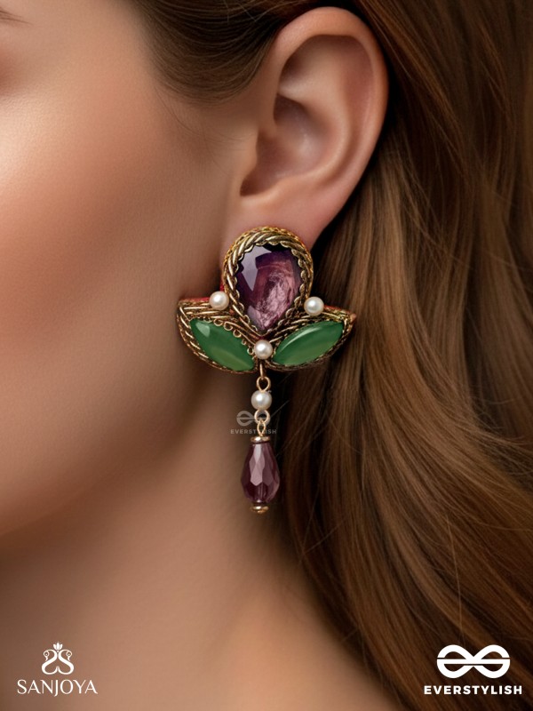 MANIRANJINI - DELIGHTENING IN JEWELS - STONES, BEADS, GLASS AND PEARL DROP EMBROIDERED EARRINGS