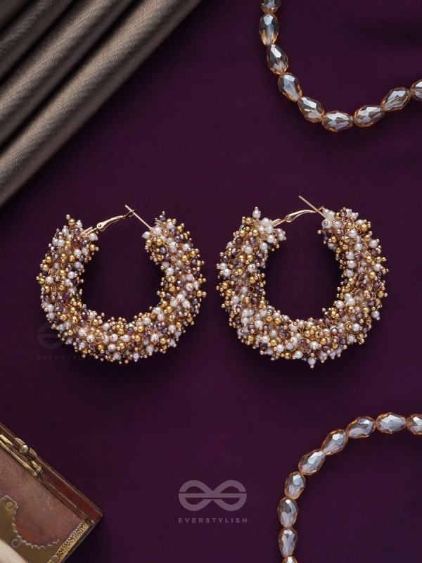 Vilokita - The Shining Garlands -Beaded Hand Embroidered Hoop Earrings