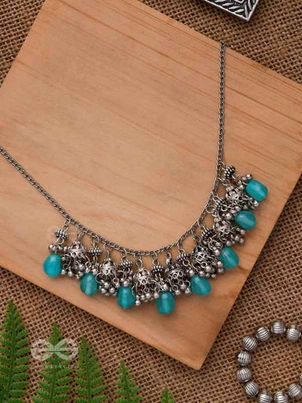 THE OCEAN DROPLETS - STATEMENT EMBELLISHED OXIDISED NECKPIECE