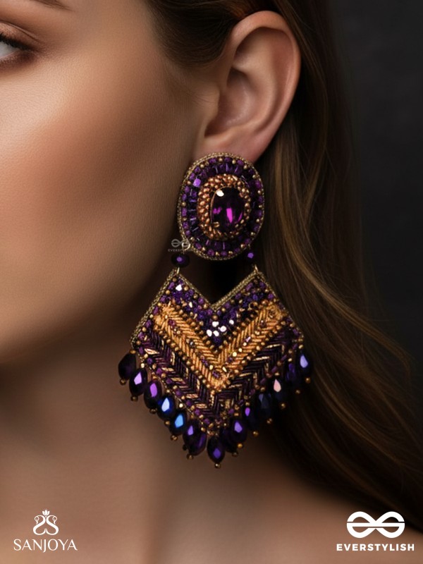 RATRIRAJA - THE DARK RADIANCE - STONE, GLASS DROP AND CUT DANA EMBROIDERED EARRINGS