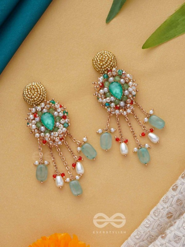 NIRUPADRAVA - THE FLAWLESS BEAUTY - BEADS, STONES AND PEARL DROPS EMBROIDERED EARRINGS