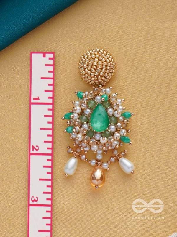 Vaichitrii - Marvellous Beauty - Stone, Beads And Glass Drop Hand Embroidered Earrings