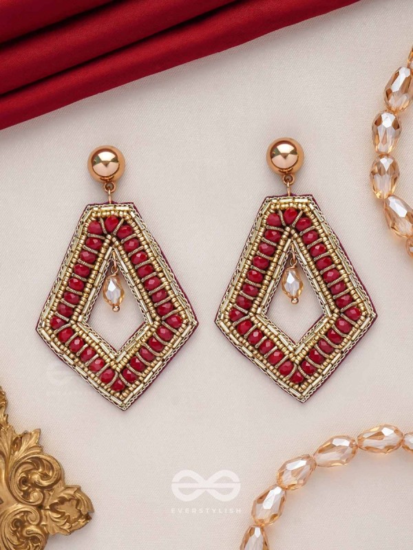 PREDHA - CLASSIC ALLURE - BEADS AND GLASS DROP EMBROIDERED EARRINGS