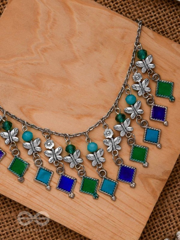 THE BUTTERFLY BALLERINA - BEADED OXIDISED ENAMELLED NECKLACE