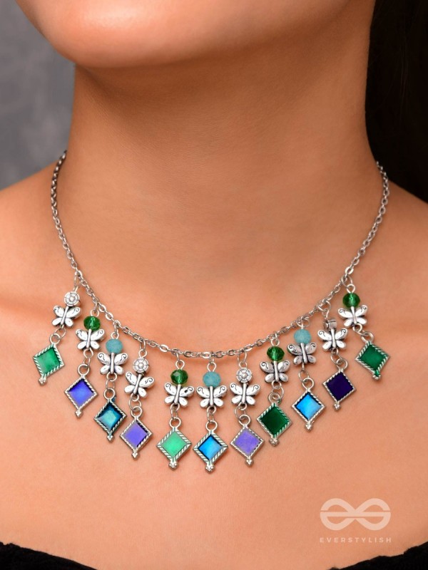 THE BUTTERFLY BALLERINA - BEADED OXIDISED ENAMELLED NECKLACE