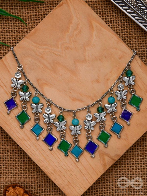 THE BUTTERFLY BALLERINA - BEADED OXIDISED ENAMELLED NECKLACE