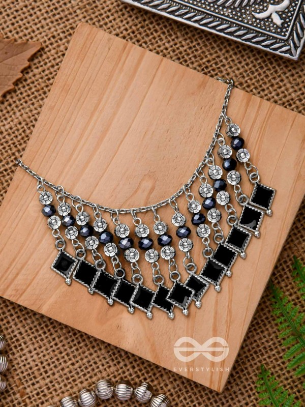 THE MOONLIT BLOOMS- BEADED OXIDISED ENAMELLED NECKLACE