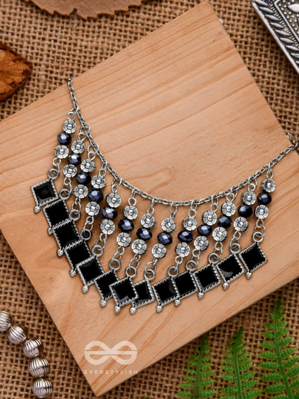 THE MOONLIT BLOOMS- BEADED OXIDISED ENAMELLED NECKLACE