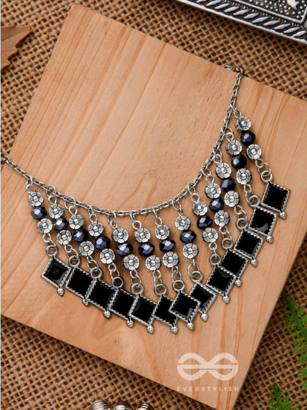 THE MOONLIT BLOOMS- BEADED OXIDISED ENAMELLED NECKLACE