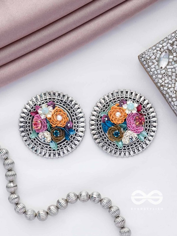 Varnin - The Spring Colors - Sequins, Beads And Stones Hand Embroidered Oxidised Earrings