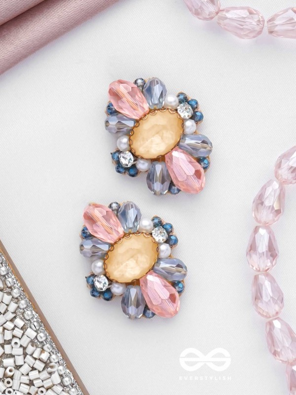 VISHESHAVALI - THE EXQUISITE PICK -STONE, PEARLS AND BEADS EMBROIDERED STUD EARRINGS