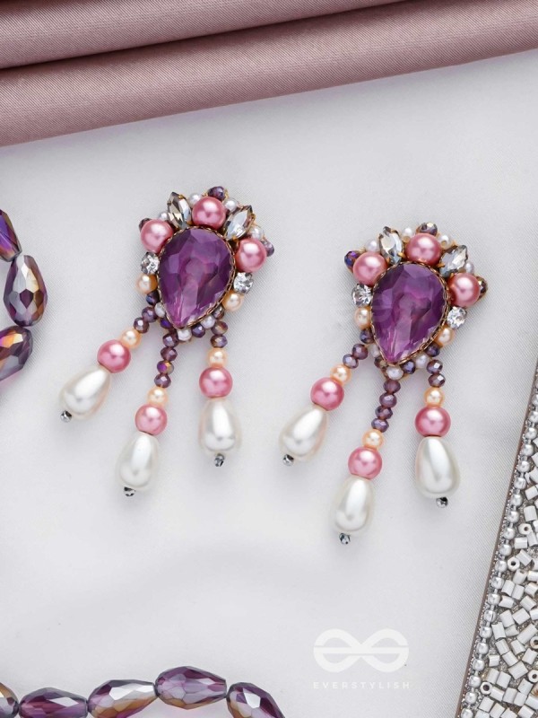 UTTARAVAIRI - THE DUSKY ELEGANCE - STONES, PEARLS AND BEADS EMBROIDERED EARRINGS