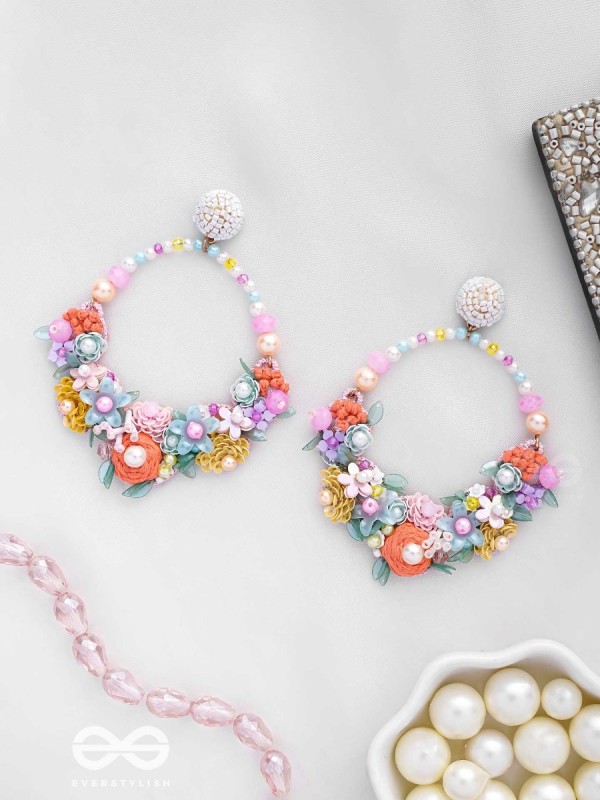 APANIDRA - THE FLORAL BEAUTY - SEQUINS, BEADS AND PEARLS EMBROIDERED EARRINGS