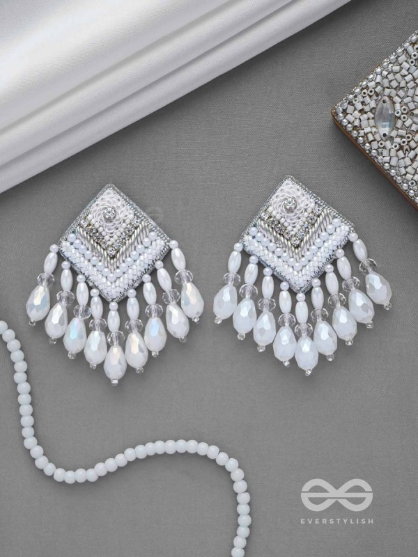 AABDIKA - SNOW LIKE CRYSTALS - SEQUINS, PEARLS AND GLASS DROP EMBROIDERED EARRINGS
