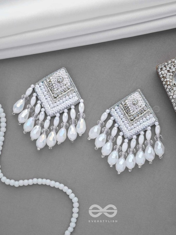 AABDIKA - SNOW LIKE CRYSTALS - SEQUINS, PEARLS AND GLASS DROP EMBROIDERED EARRINGS