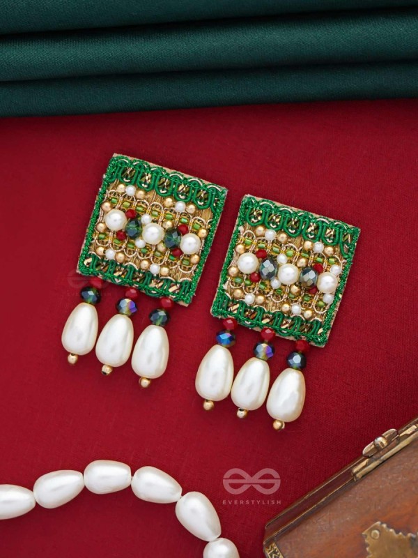 Kasisa - Scarlet's Secret Garden - Beads And Pearls Hand Embroidered Earrings