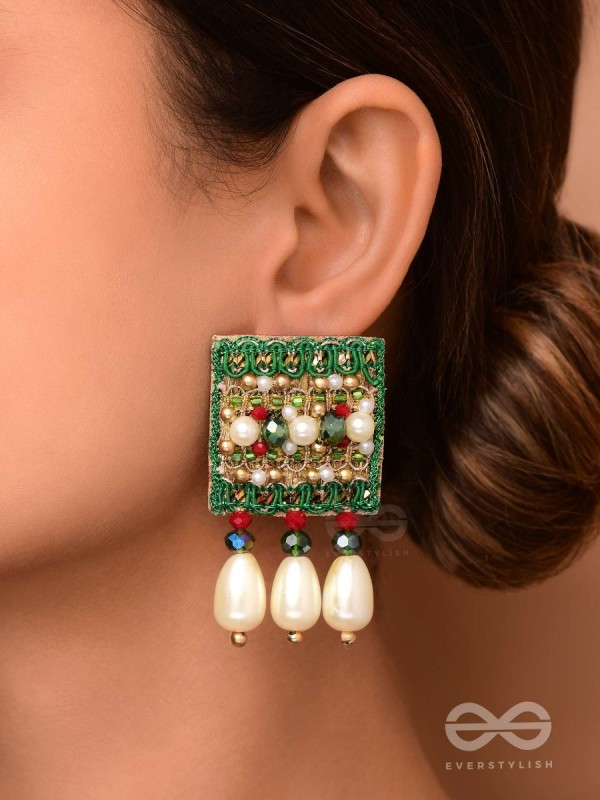 Kasisa - Scarlet's Secret Garden - Beads And Pearls Hand Embroidered Earrings