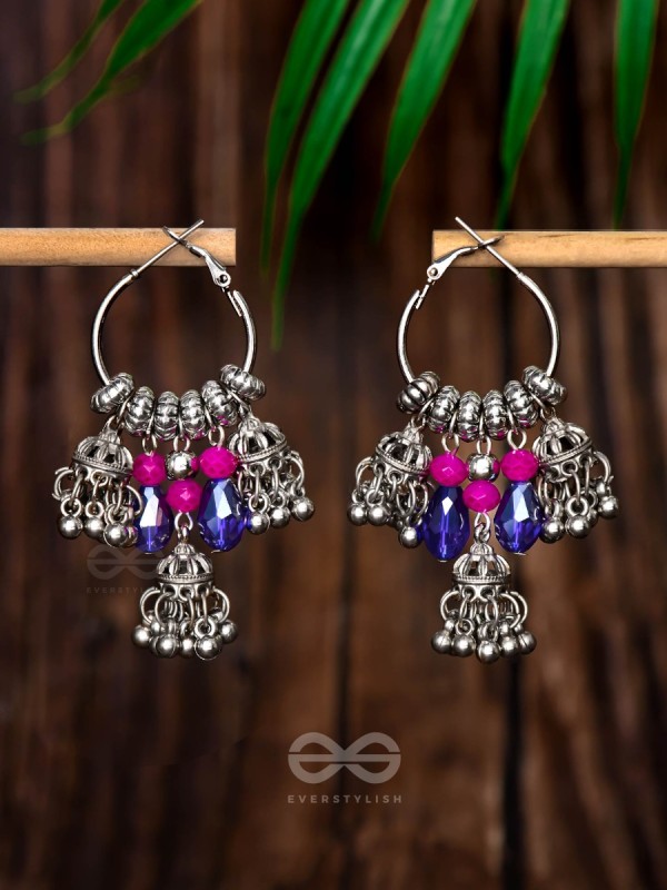 THE WHIMSICAL DREAMCATCHER - EMBELLISHED OXIDISED JHUMKA EARRINGS