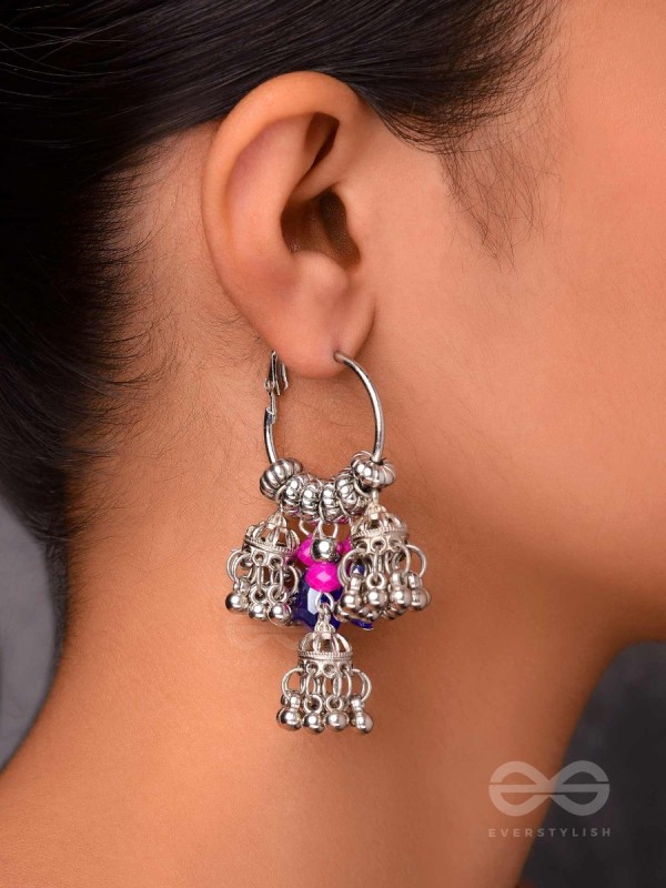 THE WHIMSICAL DREAMCATCHER - EMBELLISHED OXIDISED JHUMKA EARRINGS