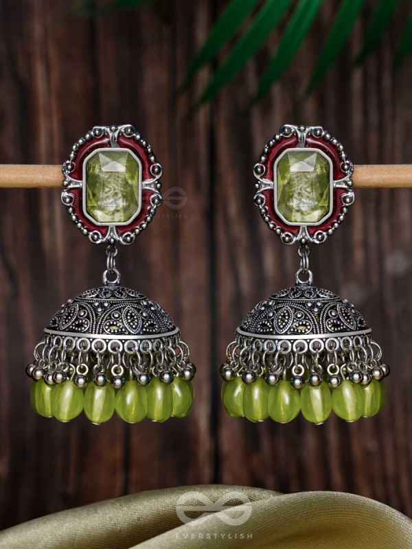 THE ROYAL LUSH - STATEMENT EMBELLISHED OXIDISED JHUMKA EARRINGS