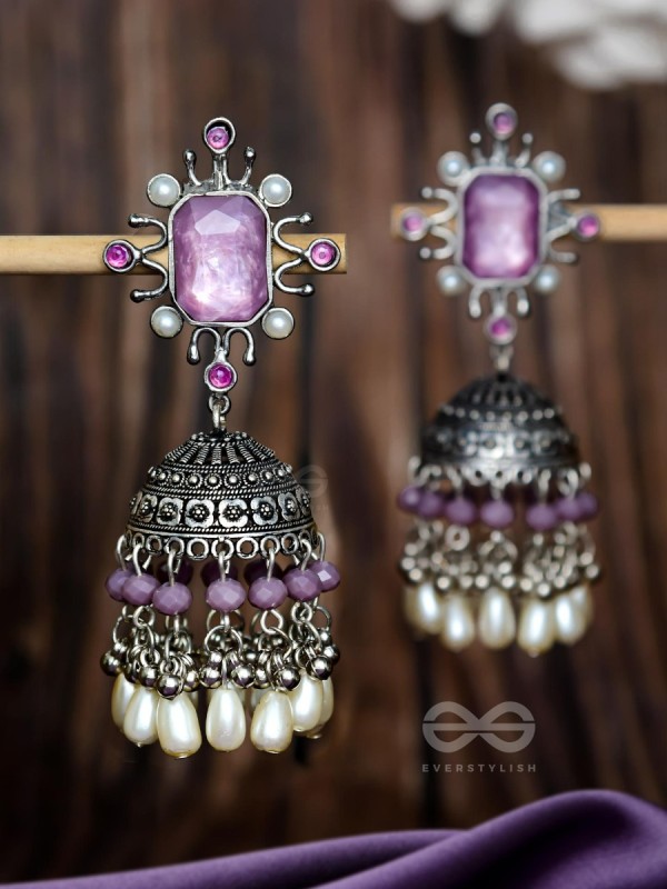 A MYSTICAL DUSK - STATEMENT EMBELLISHED OXIDISED JHUMKA EARRINGS