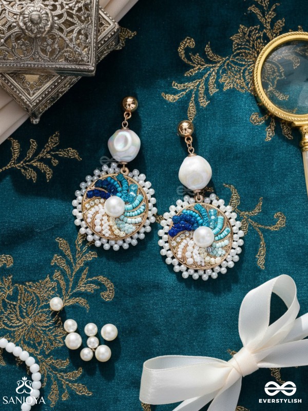 Nirghata- The Tidal Storm- Resham, Beads And Pearl  Hand Embroidered Earrings
