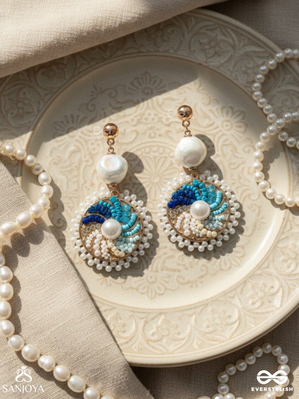 Nirghata- The Tidal Storm- Resham, Beads And Pearl  Hand Embroidered Earrings