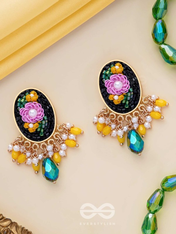 KOUSHA - A FLOWER BUD - SEQUINS, BEADS AND CUT DANA EMBROIDERED EARRINGS
