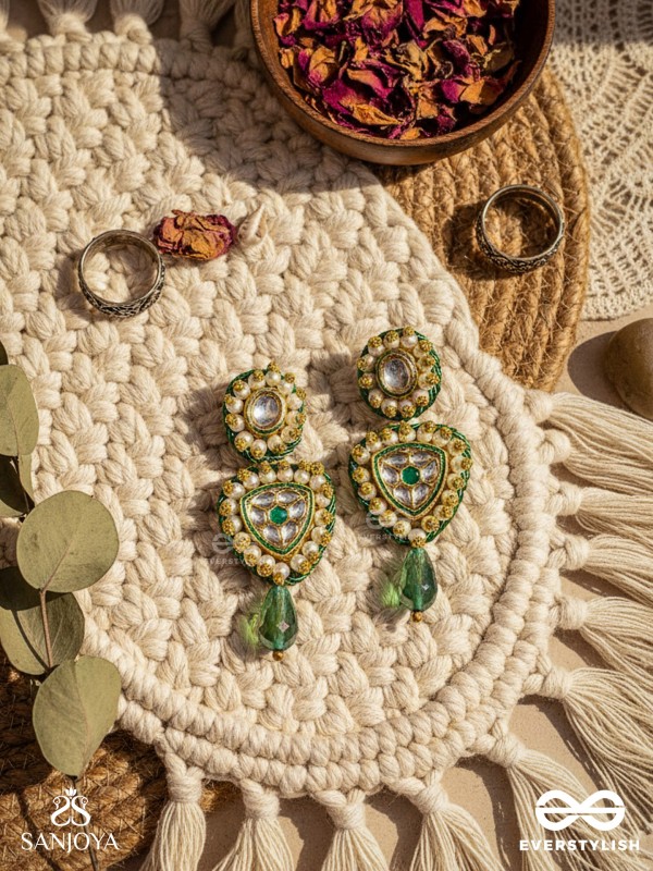 Atavika - The Mystic Glow - Beads, Polki And Kundan Finished Hand Embroidered Earrings