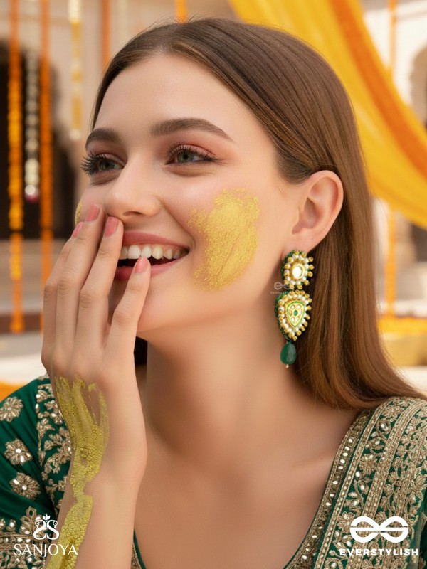 Atavika - The Mystic Glow - Beads, Polki And Kundan Finished Hand Embroidered Earrings