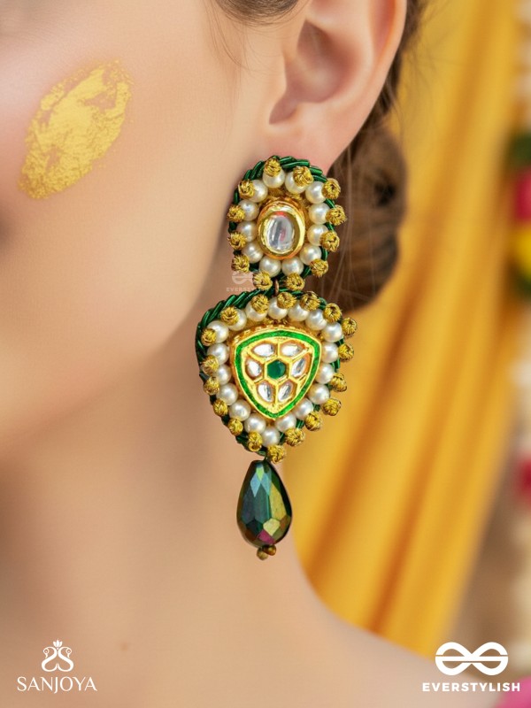 Atavika - The Mystic Glow - Beads, Polki And Kundan Finished Hand Embroidered Earrings