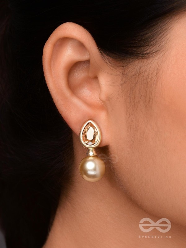 PEARL POP 'N' DROP -  GOLDEN & PEACH EMBELLISHED EARRINGS 