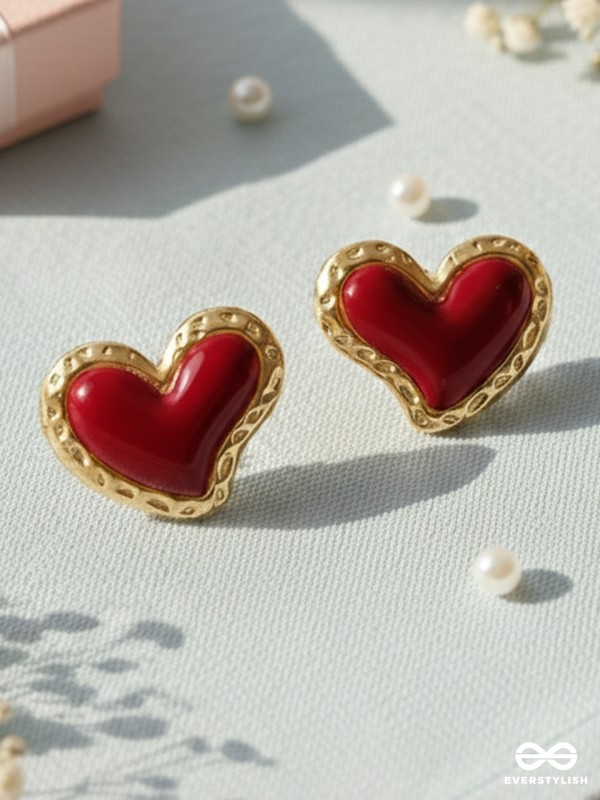 BEATS OF BEAUTY - GOLDEN EMBELLISHED EARRINGS (RED)