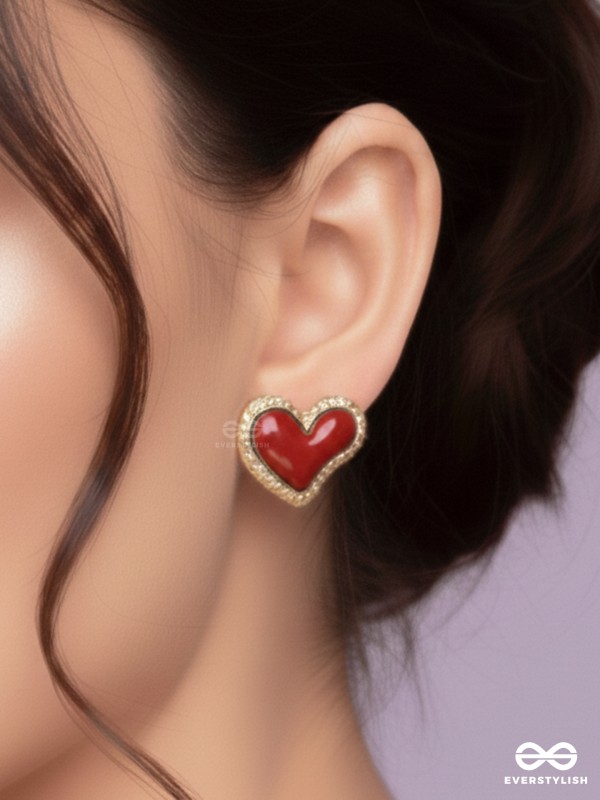 BEATS OF BEAUTY - GOLDEN EMBELLISHED EARRINGS (RED)