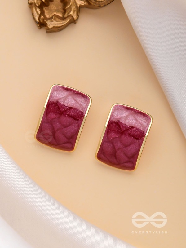 THE CLASSIC RADIANCE  - GOLDEN ENAMELLED STUD EARRINGS (RED)