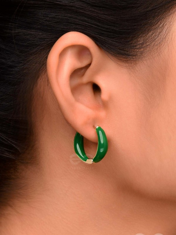 LUXE LITTLE LOOPS - GOLDEN EMBELLISHED HOOP EARRINGS (GREEN)