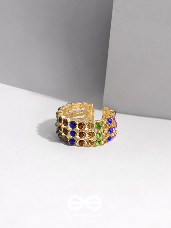 PRISM SPARKLERS - GOLDEN EMBELLISHED RING (MULTICOLOR)