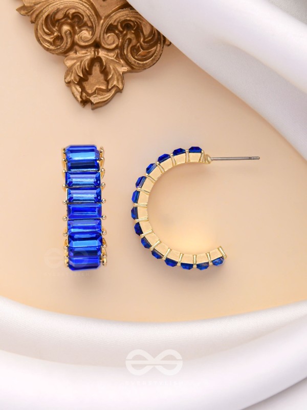 CRYSTAL GALAXIES - GOLDEN EMBELLISHED EARRINGS (BLUE)