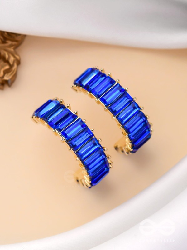 CRYSTAL GALAXIES - GOLDEN EMBELLISHED EARRINGS (BLUE)