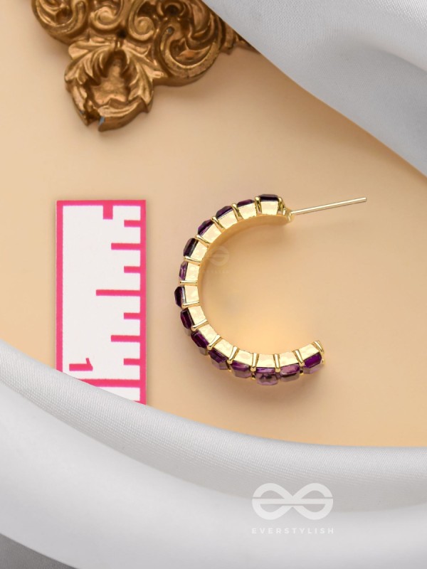 CRYSTAL GALAXIES - GOLDEN EMBELLISHED EARRINGS (PURPLE)